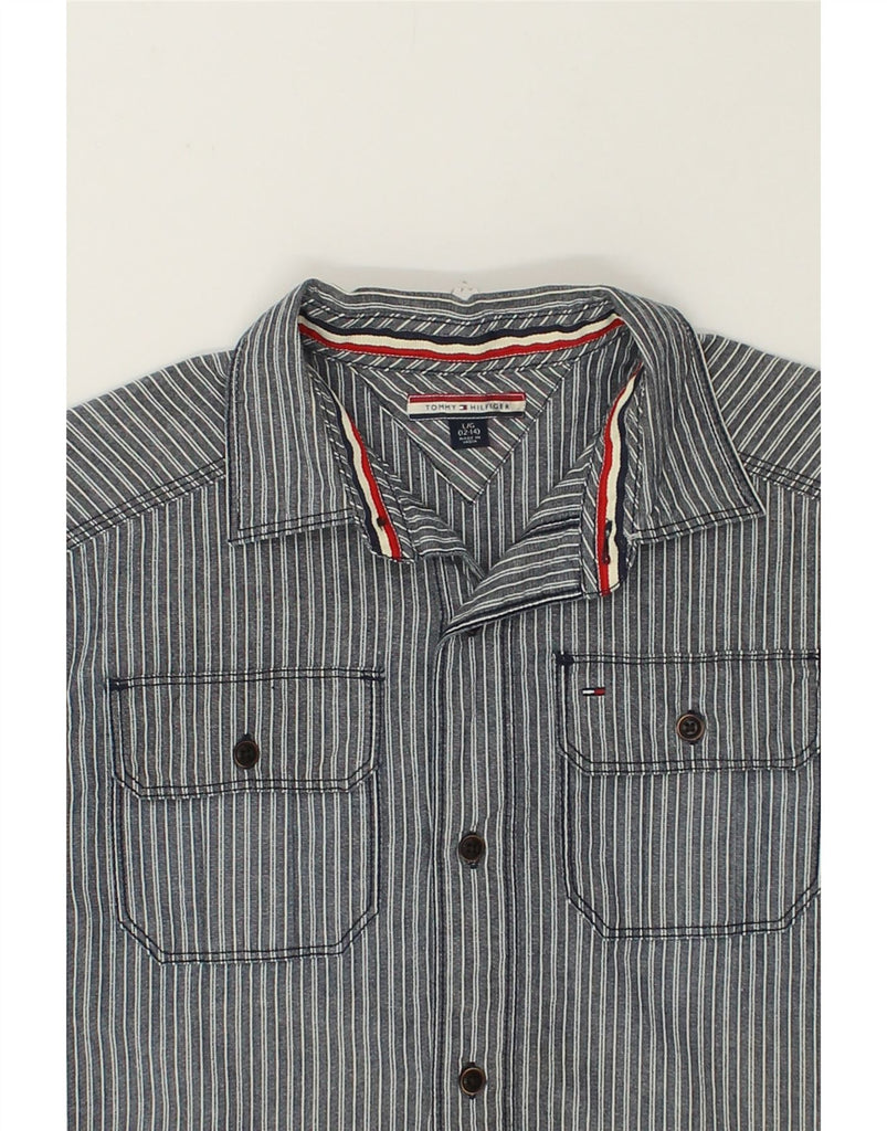 TOMMY HILFIGER Boys Shirt 12-13 Years Large Navy Blue Striped Cotton | Vintage Tommy Hilfiger | Thrift | Second-Hand Tommy Hilfiger | Used Clothing | Messina Hembry 