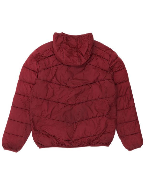 JACK & JONES Mens Hooded Padded Jacket UK 40 Large Burgundy Polyester