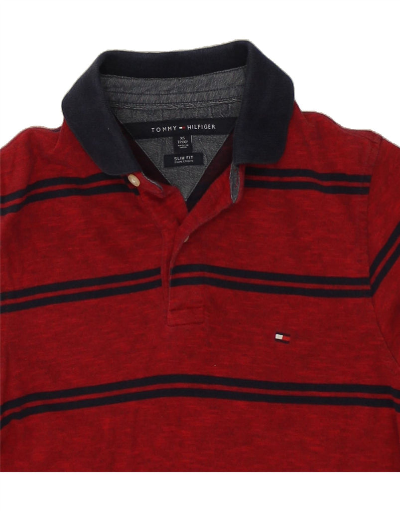 TOMMY HILFIGER Mens Tall Slim Fit Polo Shirt XS Red Striped Cotton | Vintage Tommy Hilfiger | Thrift | Second-Hand Tommy Hilfiger | Used Clothing | Messina Hembry 