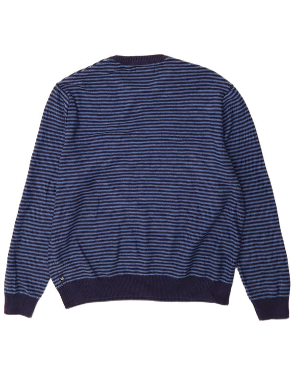 Chaps Mens Crew Neck Jumper Sweater XL Blue Striped Cotton