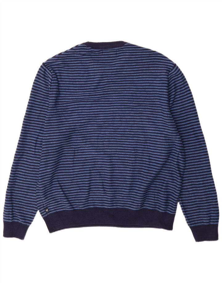 Chaps Mens Crew Neck Jumper Sweater XL Blue Striped Cotton