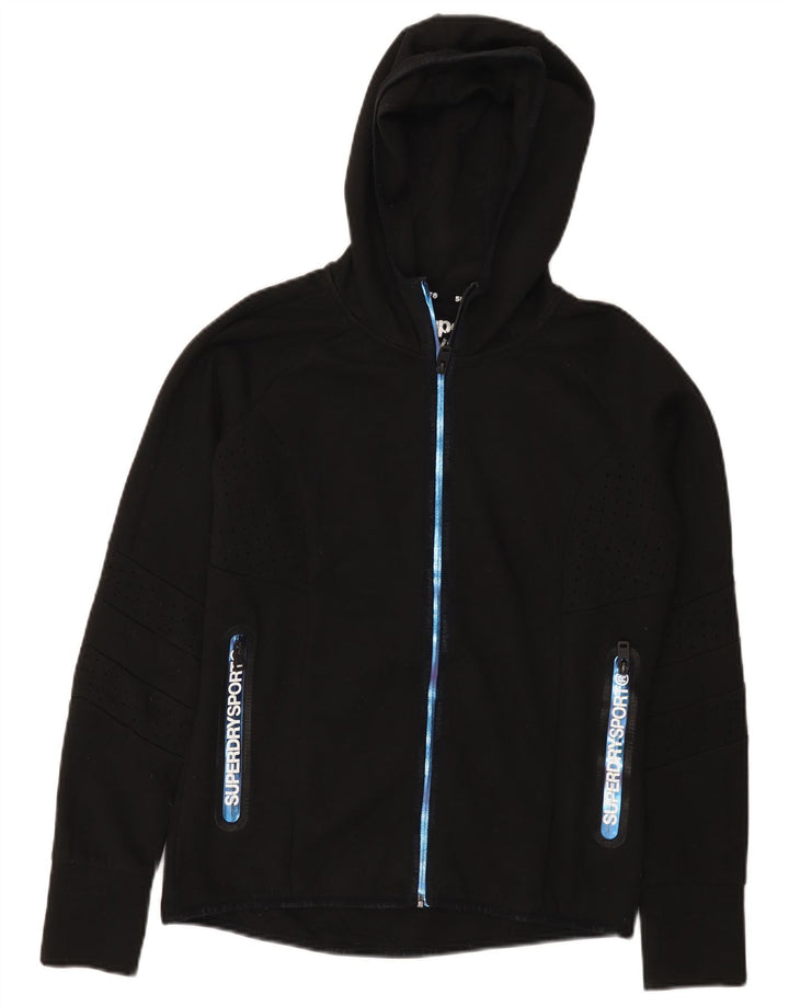 Superdry Womens Graphic Zip Hoodie Sweater UK 12 Medium Black Polyester