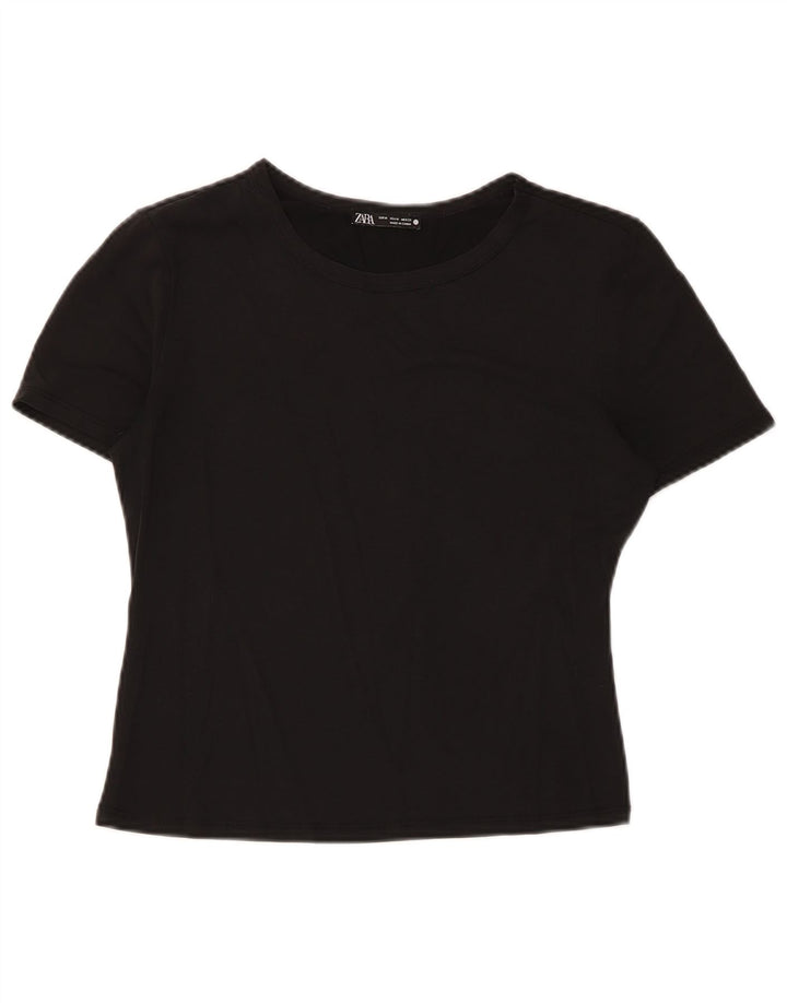 Zara Womens Crop T-Shirt Top UK 12 Medium Black Modal