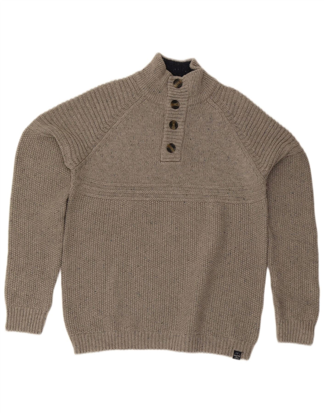 Weird Fish Mens Button Neck Jumper Sweater Large Grey Cotton