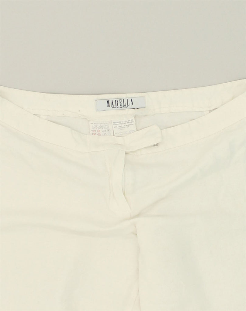 MARELLA Womens Wide Leg Casual Trousers UK 14 Large W32 L27 White Linen | Vintage Marella | Thrift | Second-Hand Marella | Used Clothing | Messina Hembry 