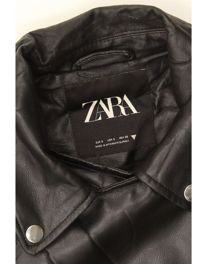 ZARA Womens Oversized Faux Leather Biker Jacket UK 10 Small Black