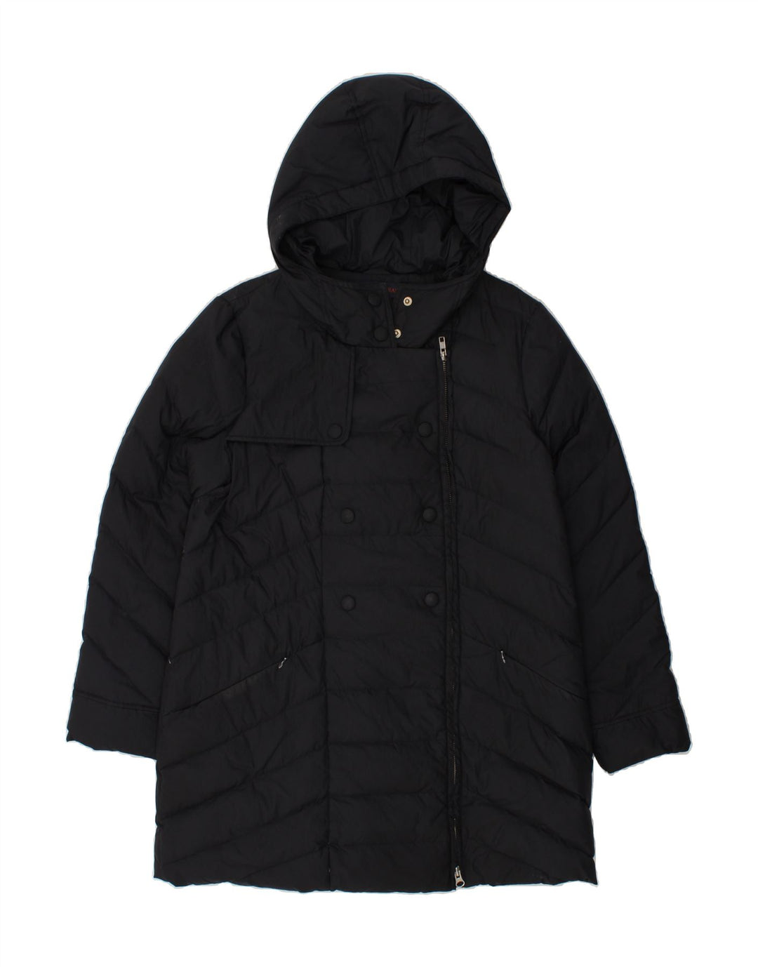 TRUSSARDI JEANS Womens Hooded Padded Coat IT 46 Large Navy Blue Polyamide Vintage Trussardi Jeans and Second-Hand Trussardi Jeans from Messina Hembry 