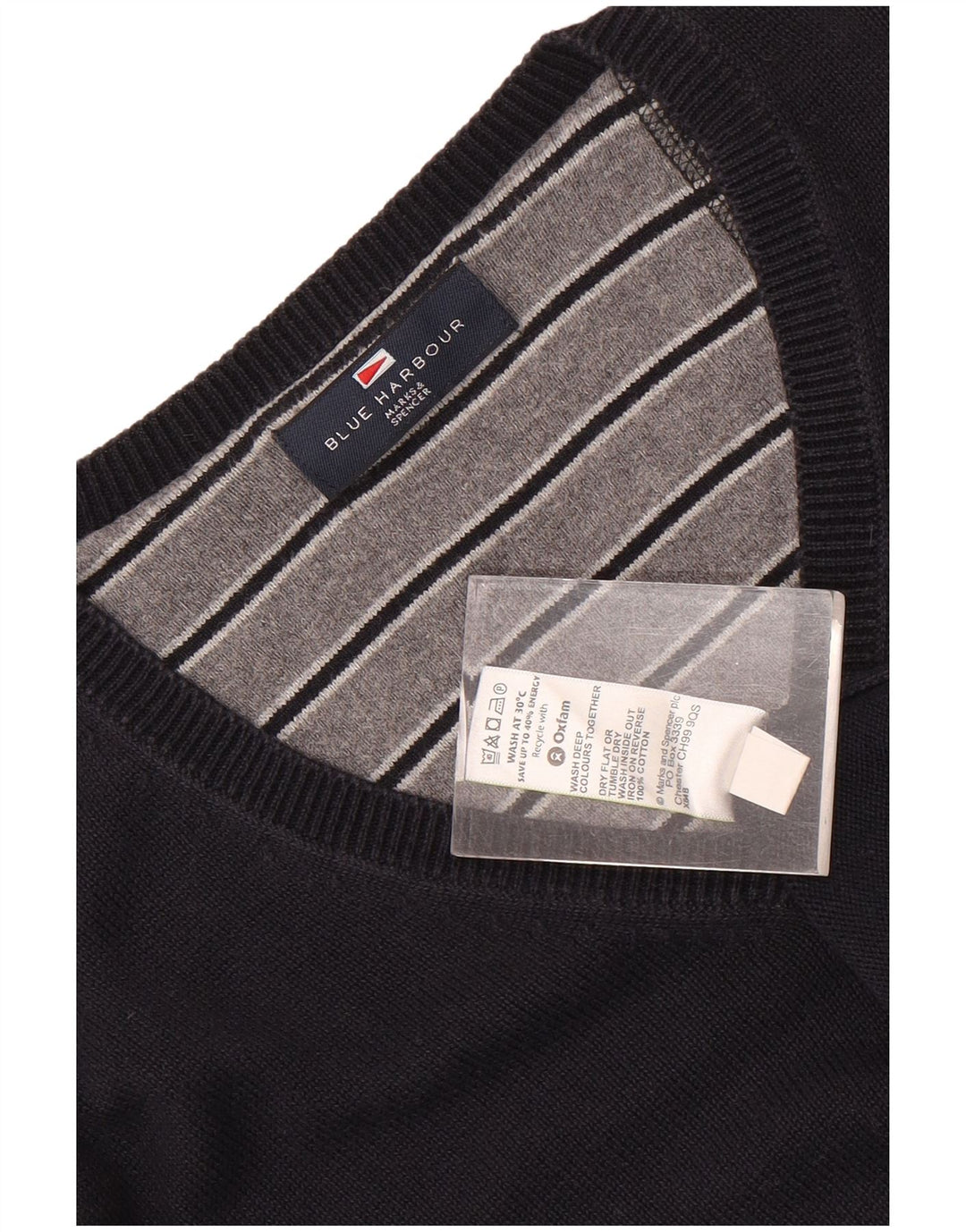 Marks & Spencer Mens Blue Harbour V-Neck Jumper Sweater Large Navy Blue