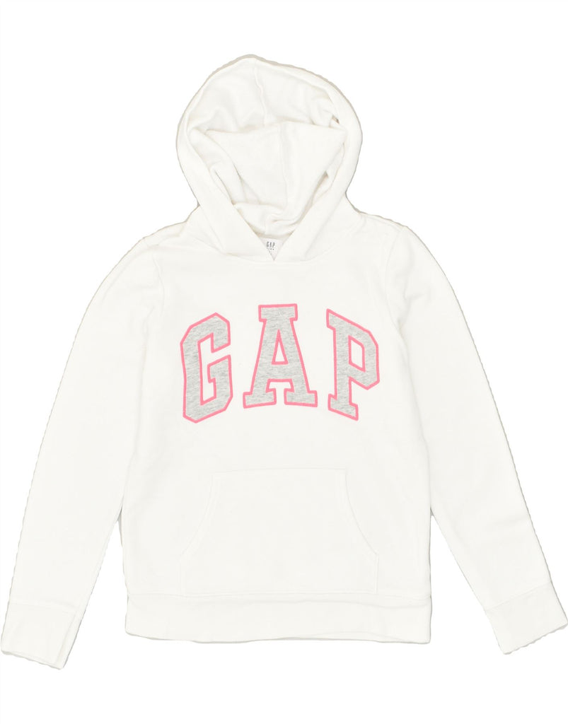 GAP Girls Graphic Hoodie Jumper 9-10 Years Large White Cotton | Vintage Gap | Thrift | Second-Hand Gap | Used Clothing | Messina Hembry 