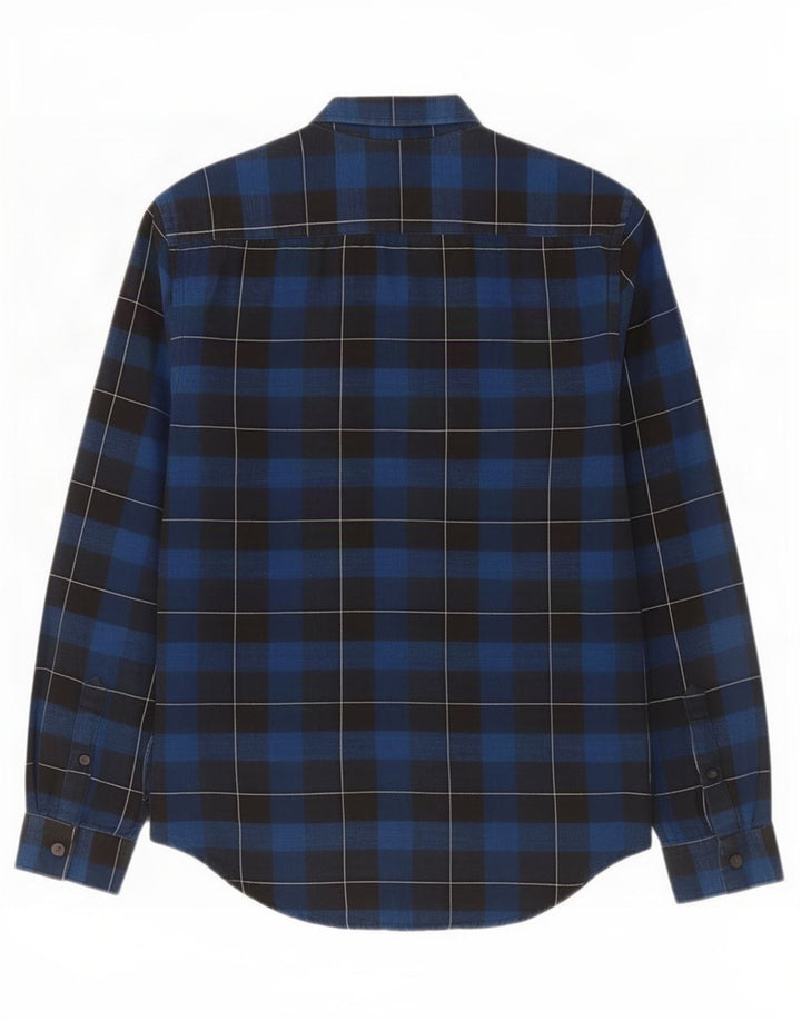 Zara Mens Flannel Shirt Small Navy Blue Check Cotton
