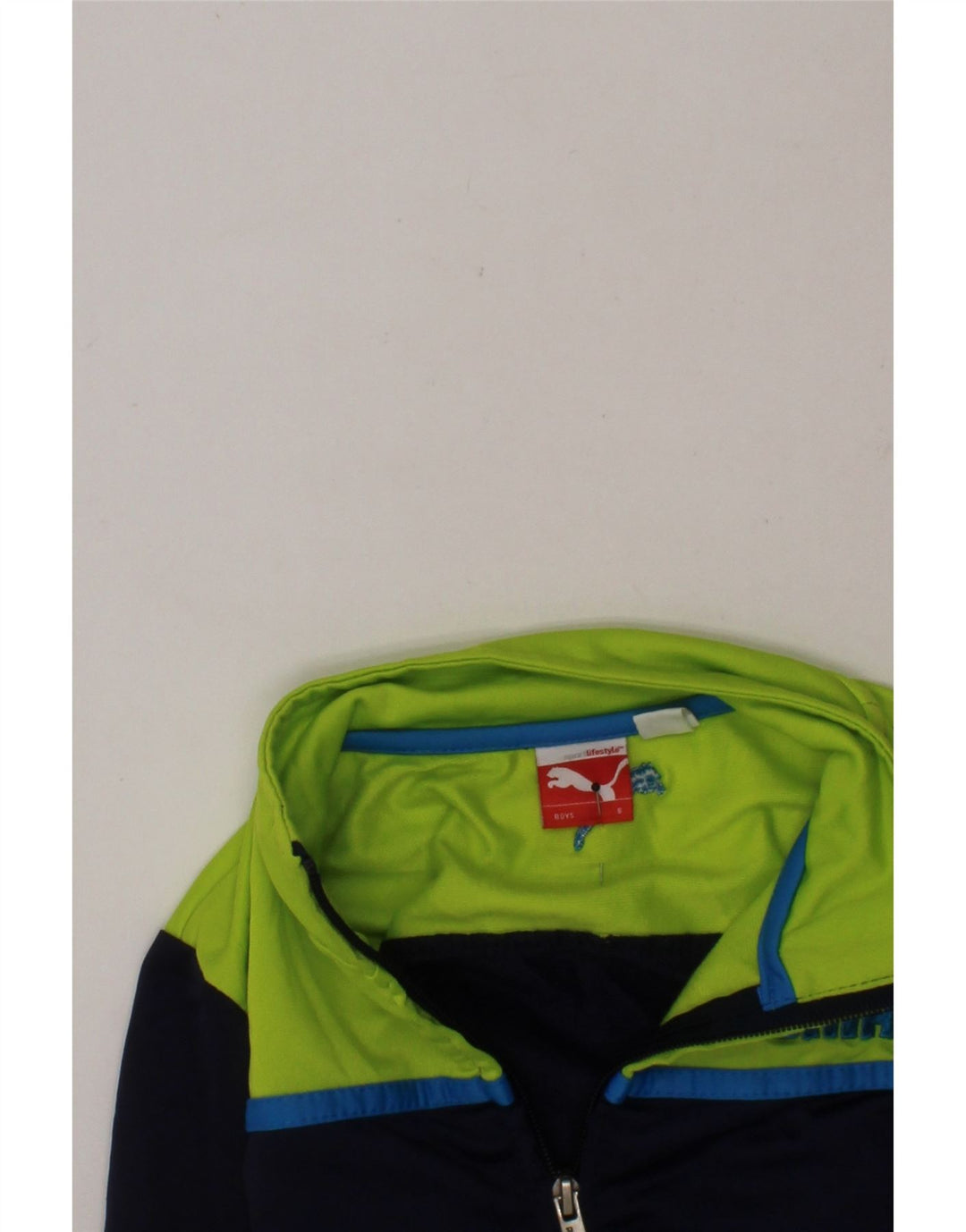 PUMA Boys Tracksuit Top Jacket 5-6 Years XS Navy Blue Colourblock Vintage Puma and Second-Hand Puma from Messina Hembry 