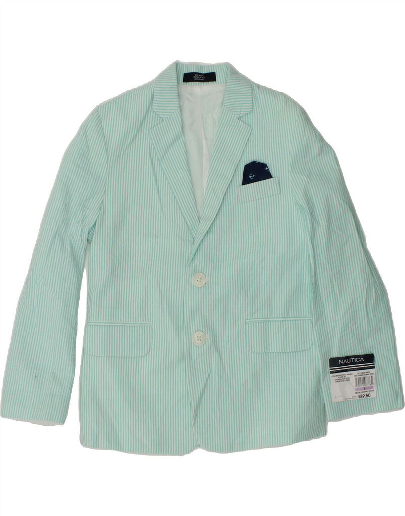 NAUTICA Boys 2 Button Blazer Jacket 5-6 Years Turquoise Striped Cotton | Vintage Nautica | Thrift | Second-Hand Nautica | Used Clothing | Messina Hembry 