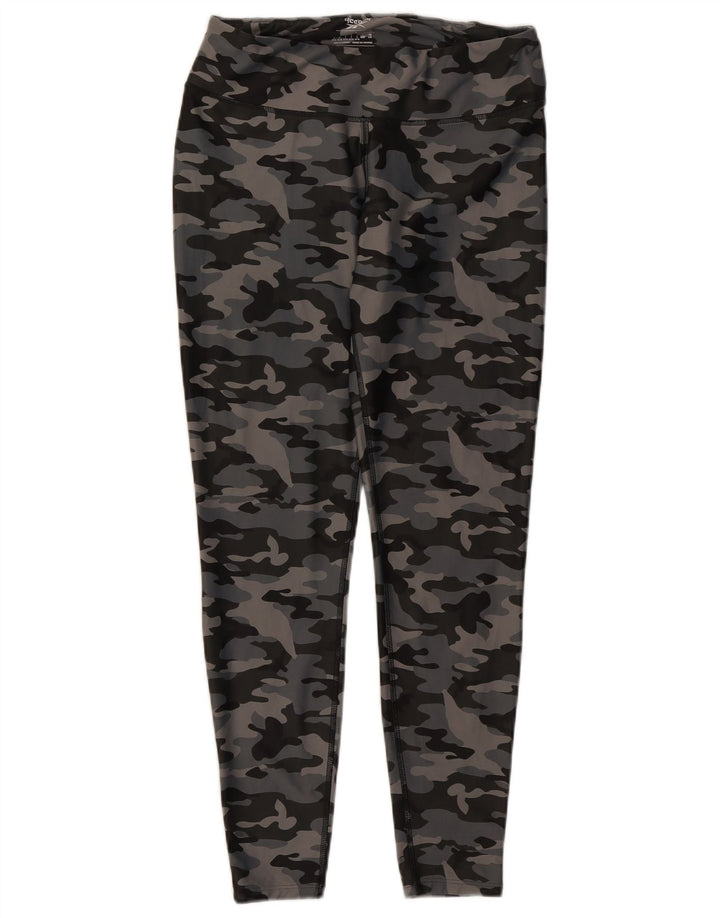 Reebok Womens Leggings UK 16/18 Large Grey Camouflage Polyester