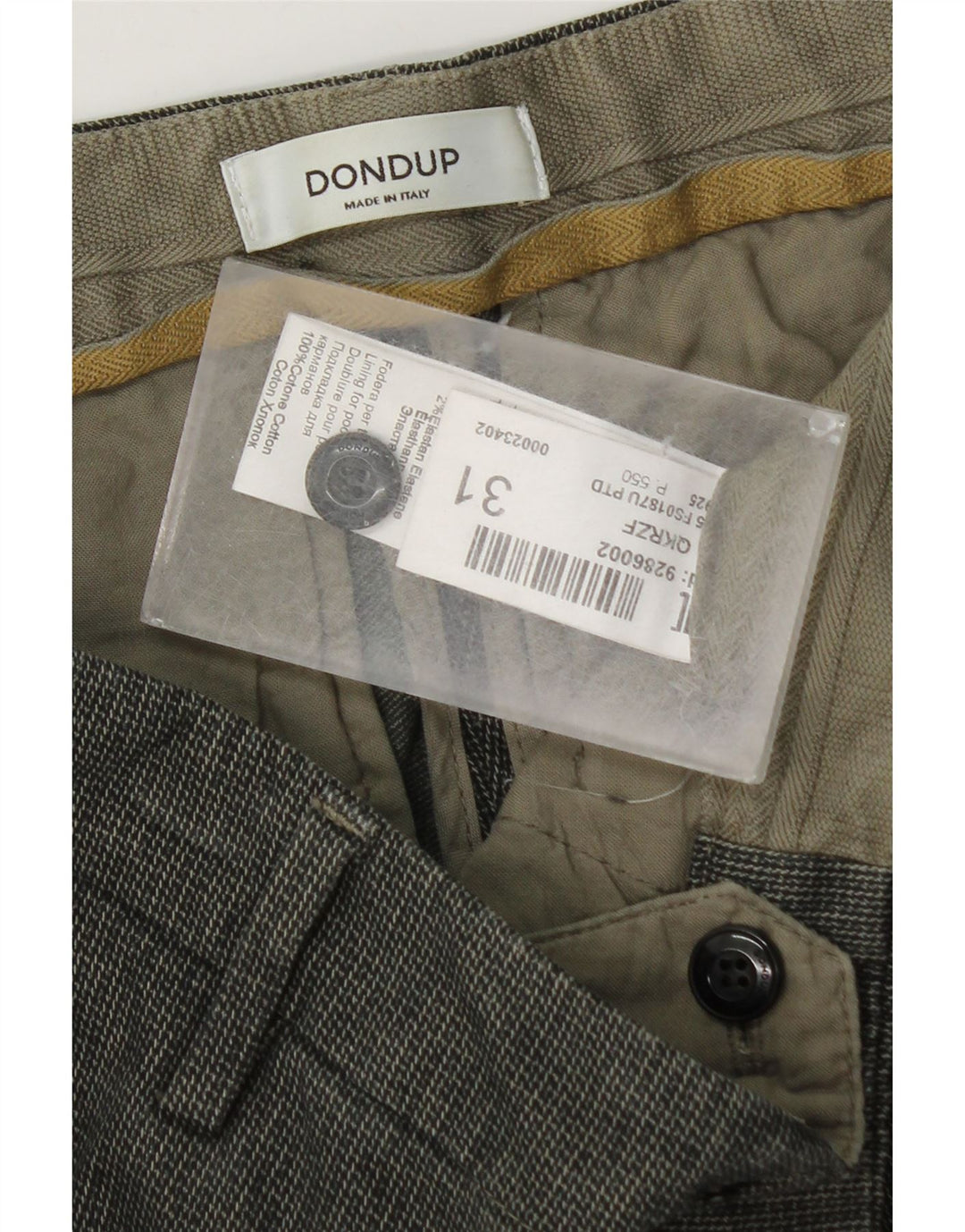 Dondup Mens Slim Chino Trousers W31 L32 Grey Check Cotton
