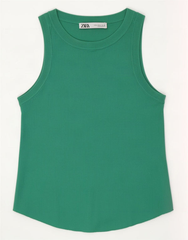 Zara Womens Vest Top UK 14 Large Green Viscose