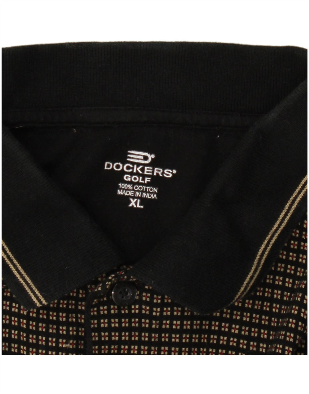 Dockers Mens Golf Polo Shirt XL Black Check Cotton