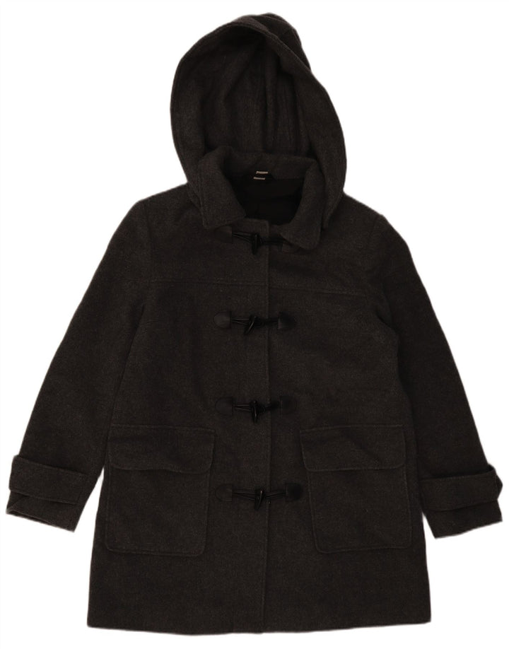 VINTAGE Womens Hooded Duffle Coat UK 16 Large Grey Wool