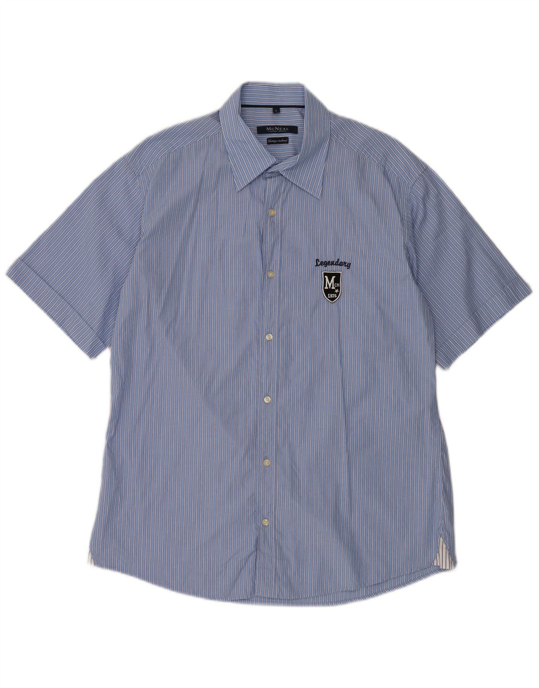MC Neal Mens Short Sleeve Shirt Large Blue Striped Cotton