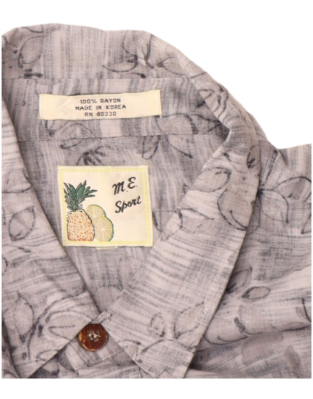 Vintage Mens Short Sleeve Shirt XL Grey Floral Rayon