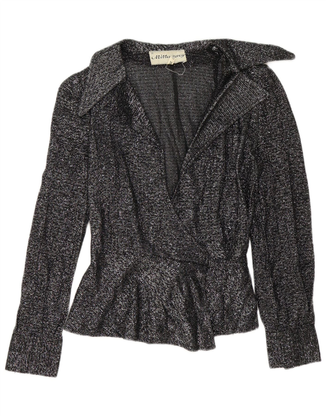 Vintage Womens Wrap Shirt Blouse EU 38 Medium Black Flecked