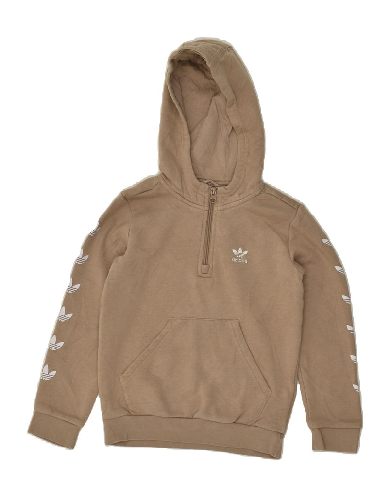 ADIDAS Boys Graphic Zip Neck Zip Hoodie Sweater 7-8 Years XS Beige Cotton | Vintage Adidas | Thrift | Second-Hand Adidas | Used Clothing | Messina Hembry 