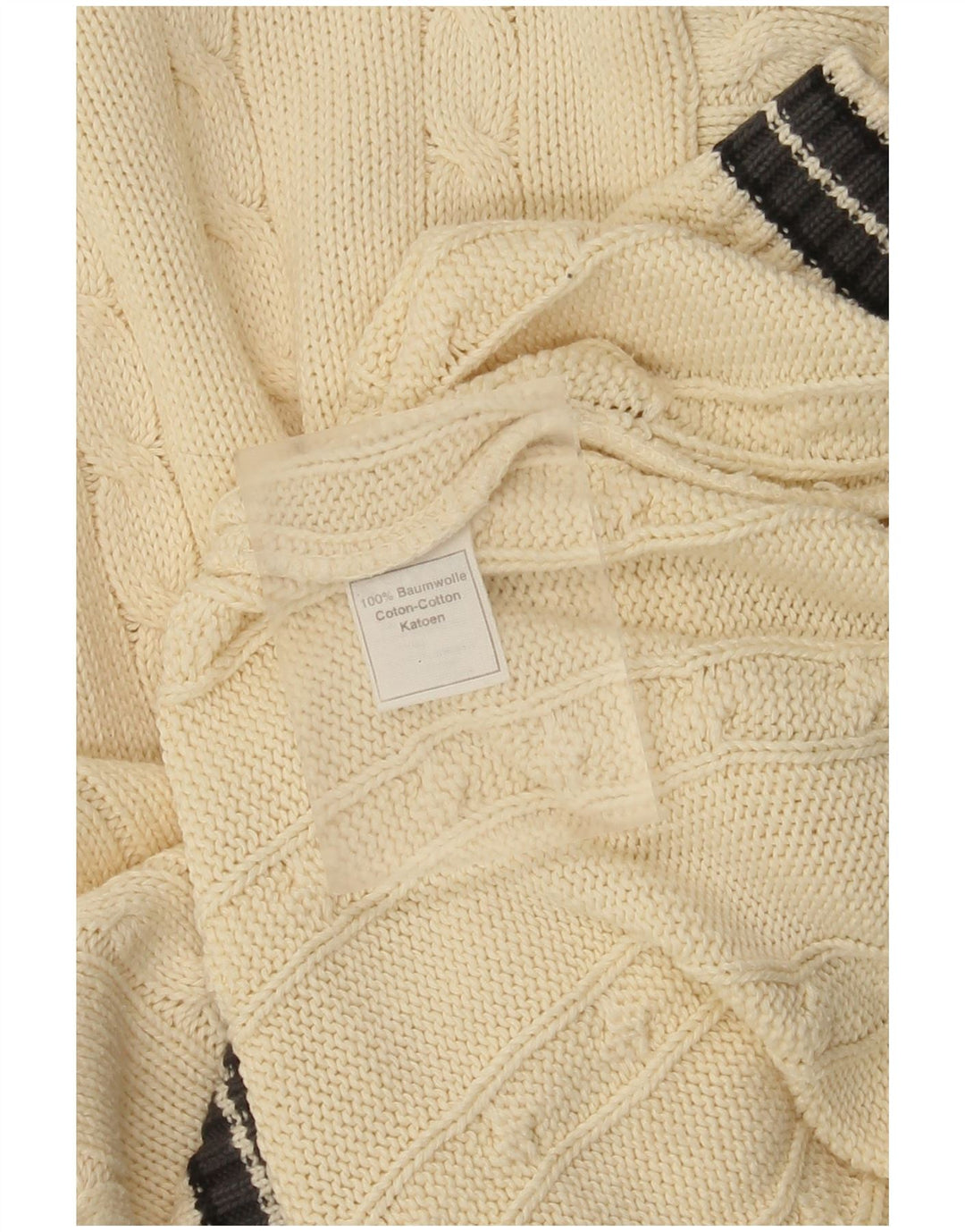 Vintage Mens V-Neck Jumper Sweater Large Beige Cotton