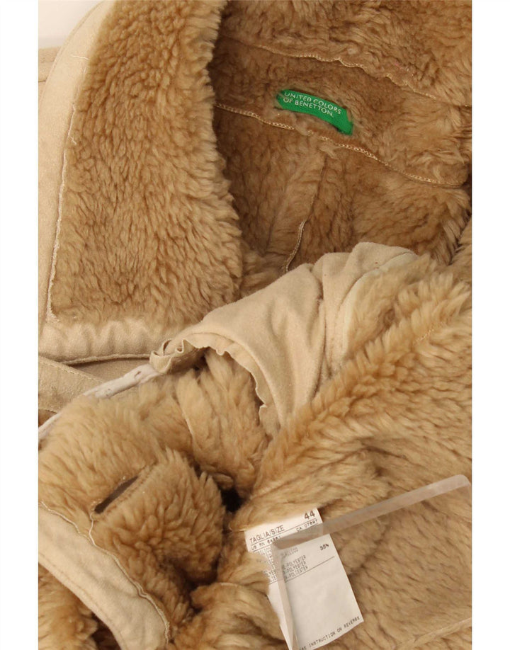 Benetton Womens Double Breasted Sherpa Jacket IT 44 Medium Beige Acrylic