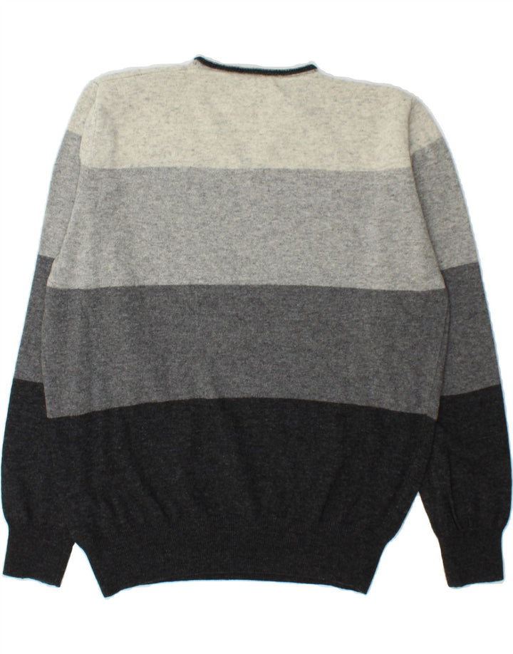TRUSSARDI JEANS Mens V-Neck Jumper Sweater Large Grey Colourblock Vintage Trussardi Jeans and Second-Hand Trussardi Jeans from Messina Hembry 
