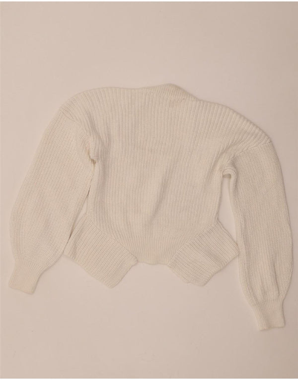 Zara Womens Crop Boat Neck Jumper Sweater UK 10 Small White Cotton