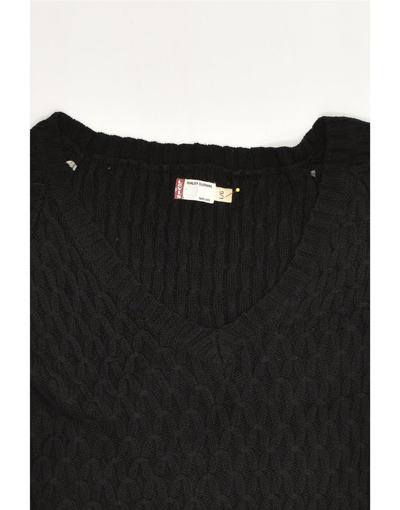 LEVI'S Womens V-Neck Jumper Sweater UK 14 Large Black Acrylic | Vintage Levi's | Thrift | Second-Hand Levi's | Used Clothing | Messina Hembry 