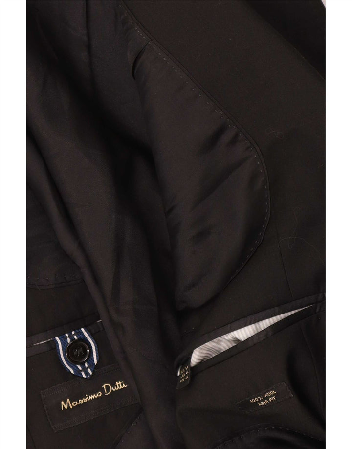 Massimo Dutti Mens 2 Button Blazer Jacket EU 54 XL Black Wool