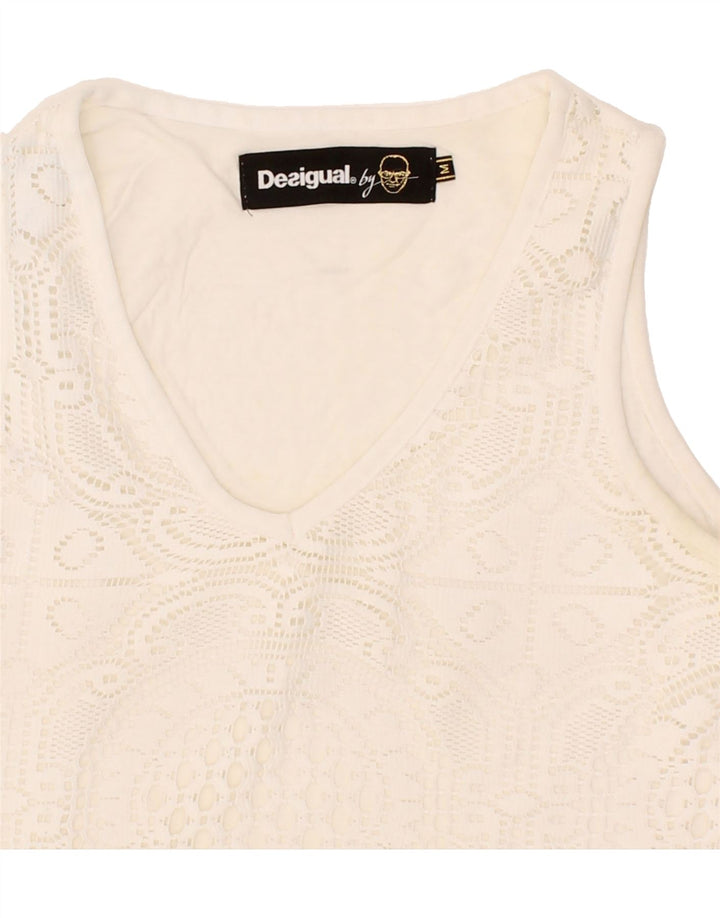 DESIGUAL Womens Sleeveless Blouse Top UK 12 Medium White Polyester Vintage Desigual and Second-Hand Desigual from Messina Hembry 