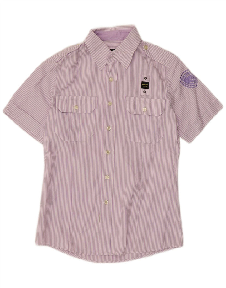 Blauer Mens Short Sleeve Shirt Small Purple Pinstripe Cotton