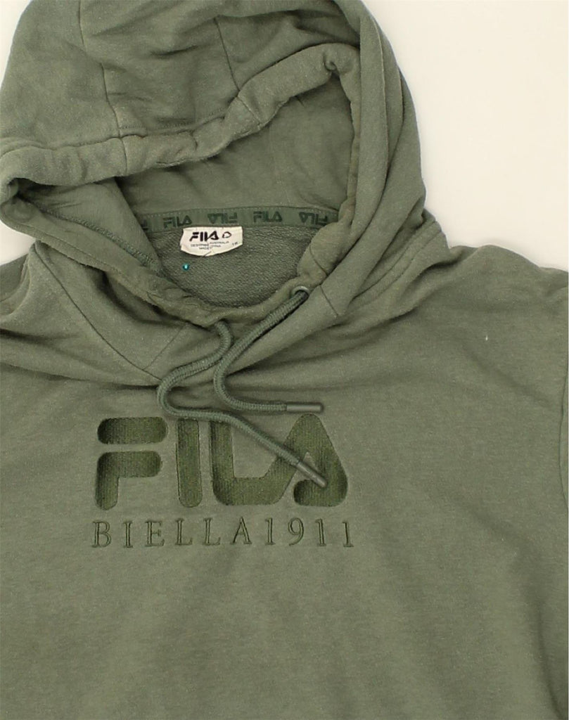 FILA Womens Graphic Hoodie Jumper UK 16 Large  Green Cotton | Vintage Fila | Thrift | Second-Hand Fila | Used Clothing | Messina Hembry 