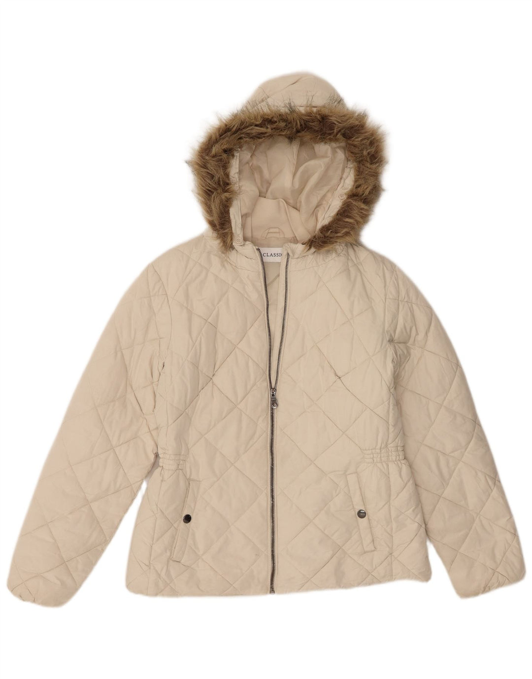 Marks & Spencer Womens Hooded Quilted Jacket UK 12 Medium White Polyester