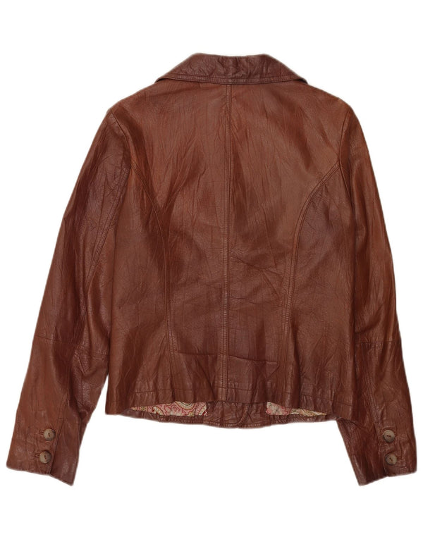 Sasha Womens 3 Button Leather Blazer Jacket UK 12 Medium Brown