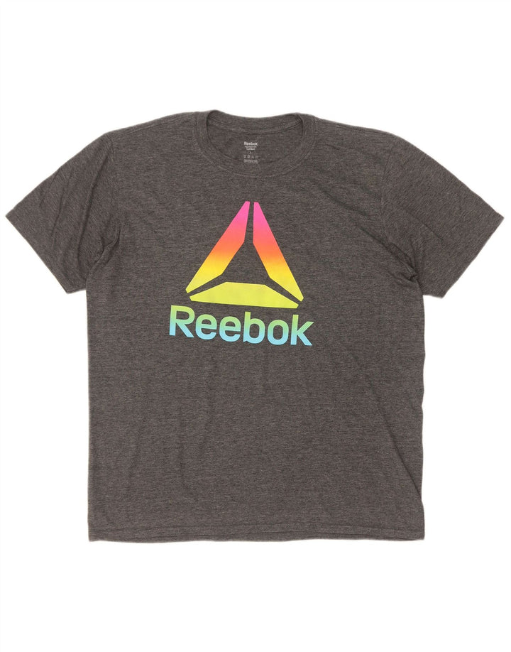 Reebok Mens Graphic T-Shirt Top Large Grey Polyester