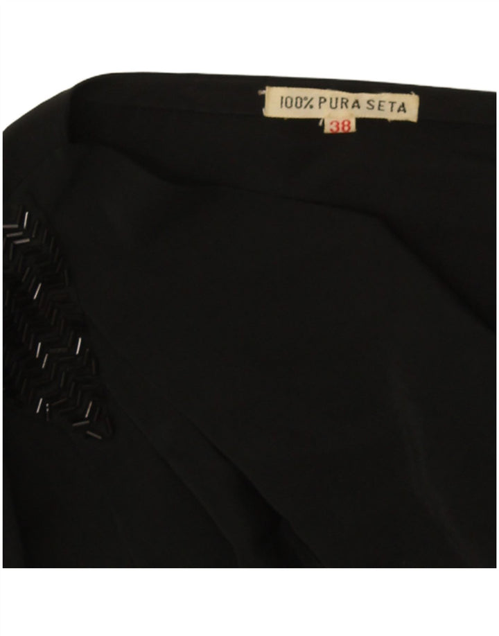 Vintage Womens Long Sleeve Blouse Top EU 38 Medium Black Silk