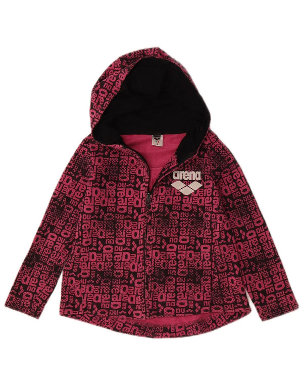 ARENA Girls Graphic Zip Hoodie Sweater 5-6 Years Pink Cotton