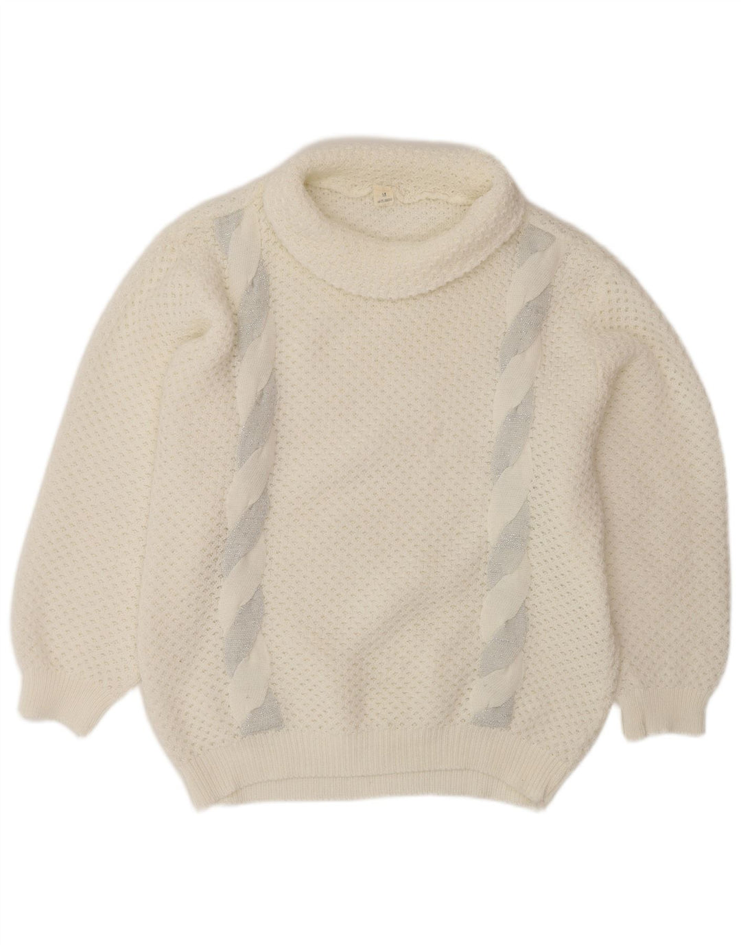 VINTAGE Womens Oversized Roll Neck Jumper Sweater UK 14 Medium White
