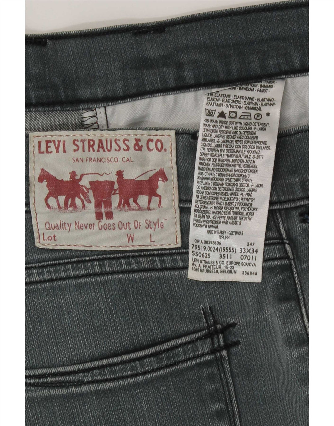 Levi's Mens Slim Jeans W33 L34 Grey Cotton