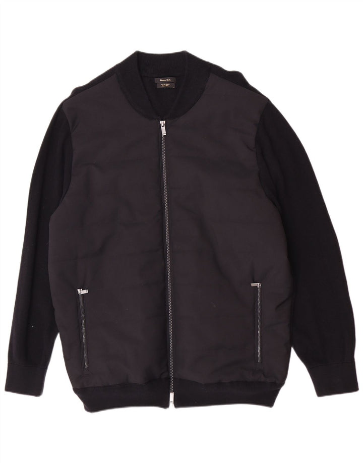 Massimo Dutti Mens Bomber Jacket UK 42 XL Black Cotton