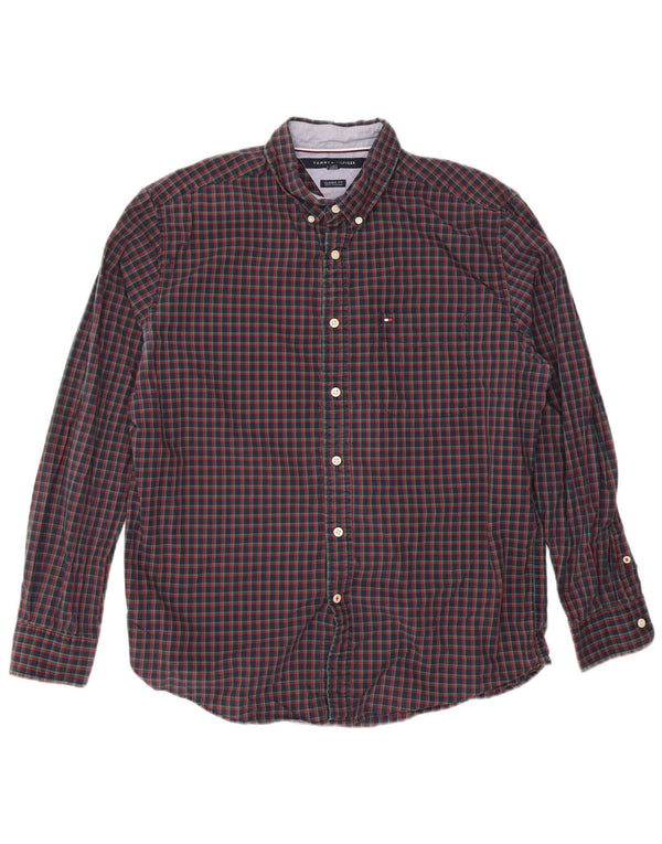 Tommy Hilfiger Mens Classic Fit Shirt Large Navy Blue Check Cotton