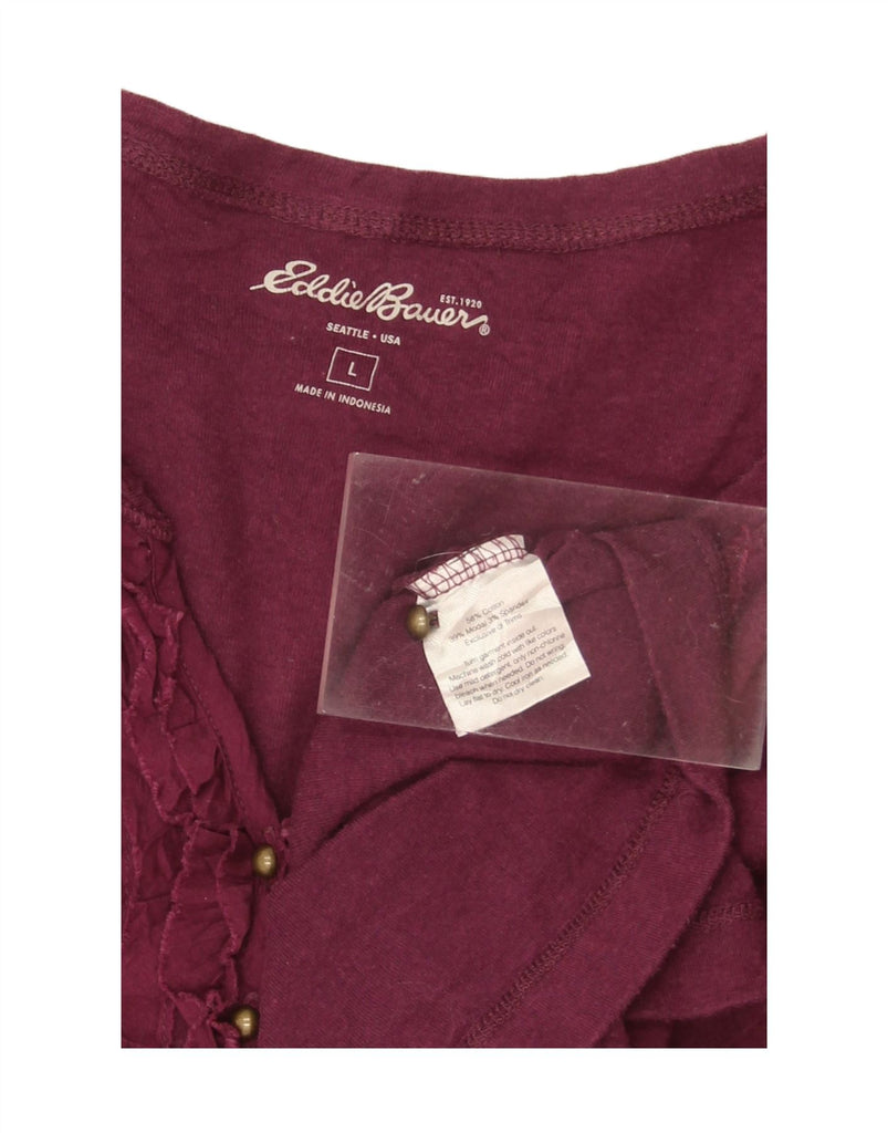 EDDIE BAUER Womens Ruffle Front Top Long Sleeve UK 16 Large Purple Cotton Vintage Eddie Bauer and Second-Hand Eddie Bauer from Messina Hembry 