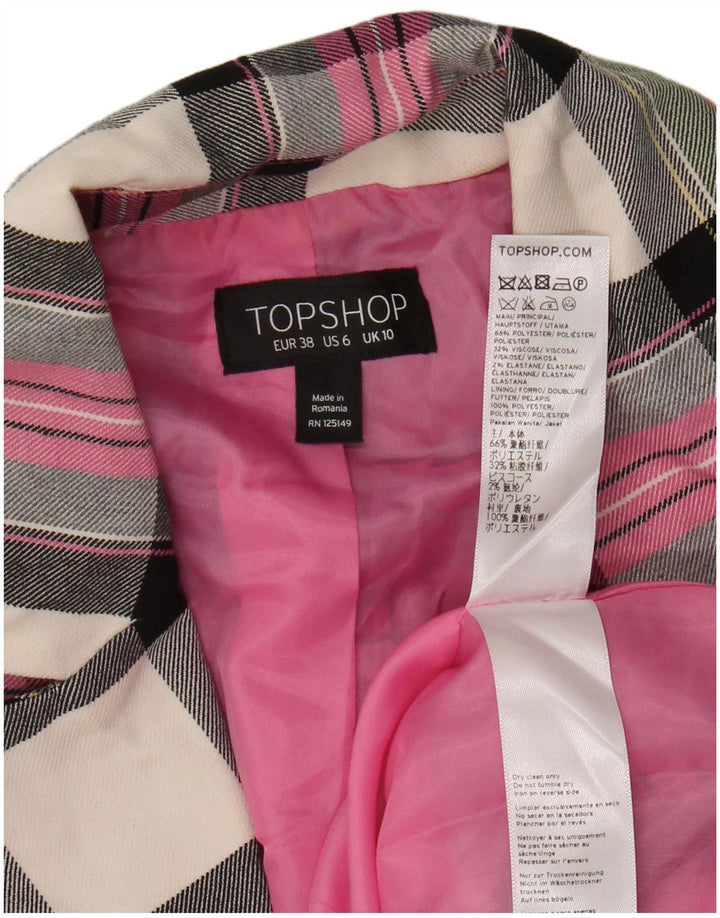 TOPSHOP Womens Double Breasted Blazer Jacket UK 10 Small  Pink Check