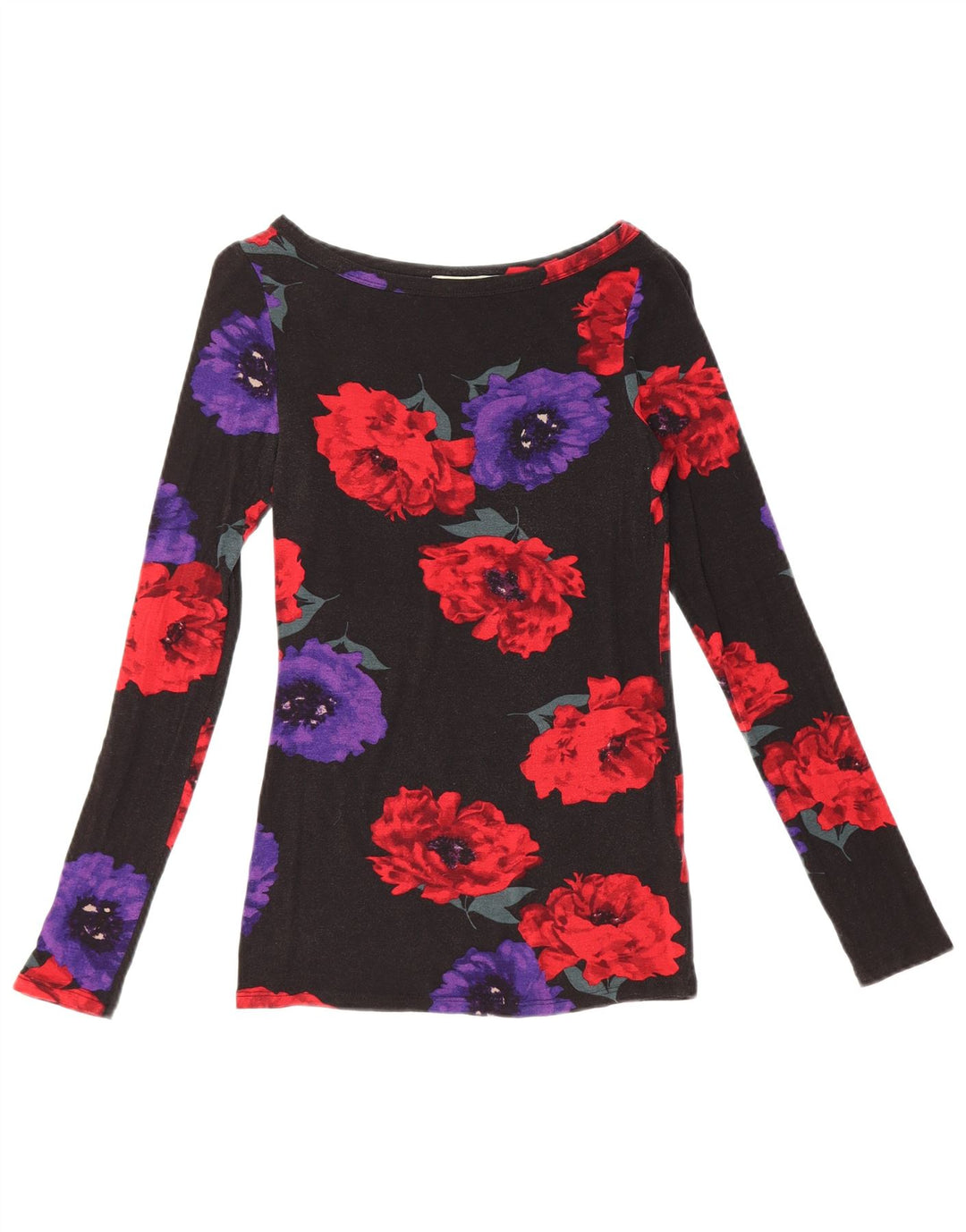 Oasis Womens Top Long Sleeve UK 4 XS Black Floral Viscose