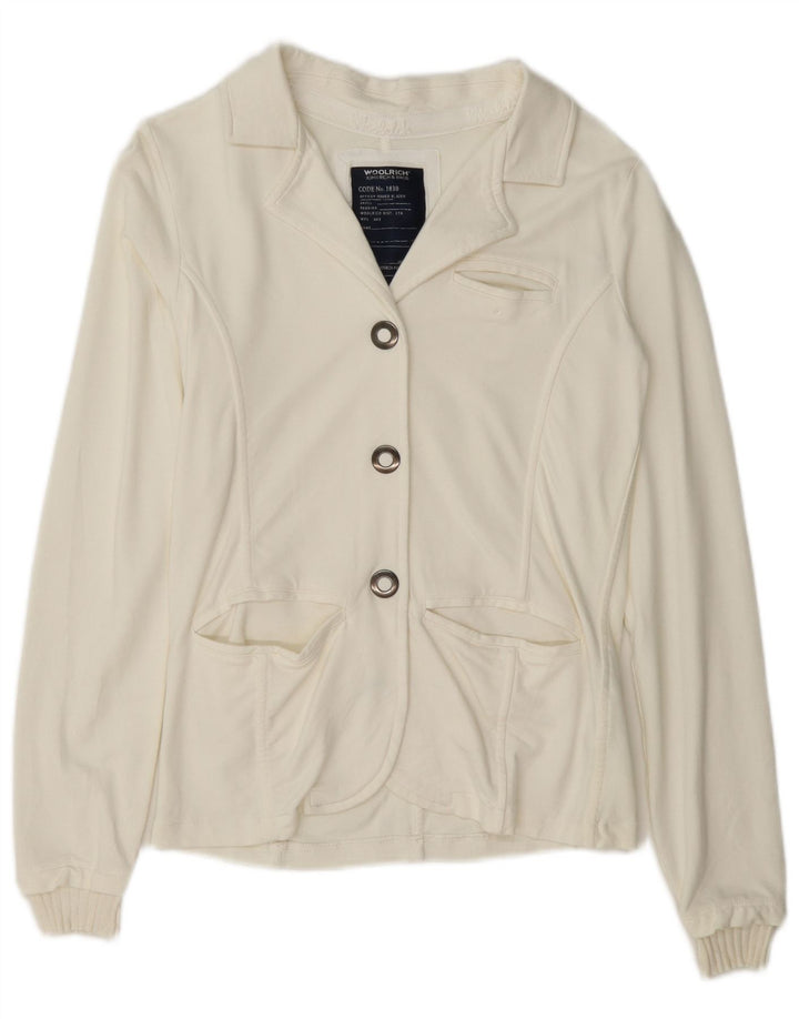 Woolrich Womens 3 Button Blazer Jacket UK 12 Medium Off White Cotton