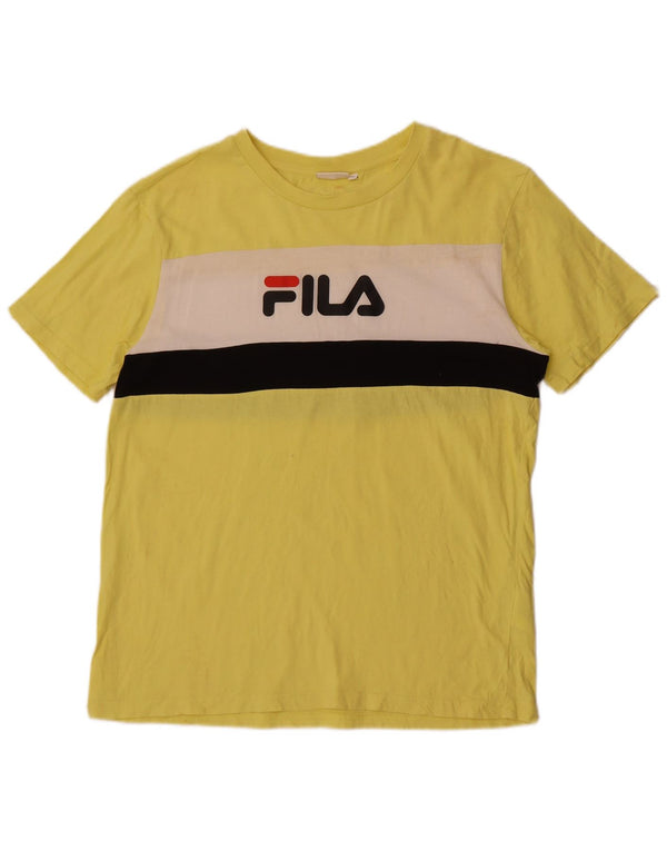Fila Mens Graphic T-Shirt Top Medium Yellow Colourblock Cotton