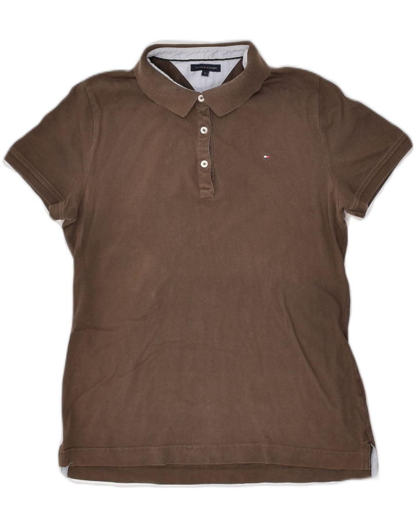 TOMMY HILFIGER Womens Polo Shirt UK 14 Large Brown | Vintage Tommy Hilfiger | Thrift | Second-Hand Tommy Hilfiger | Used Clothing | Messina Hembry 