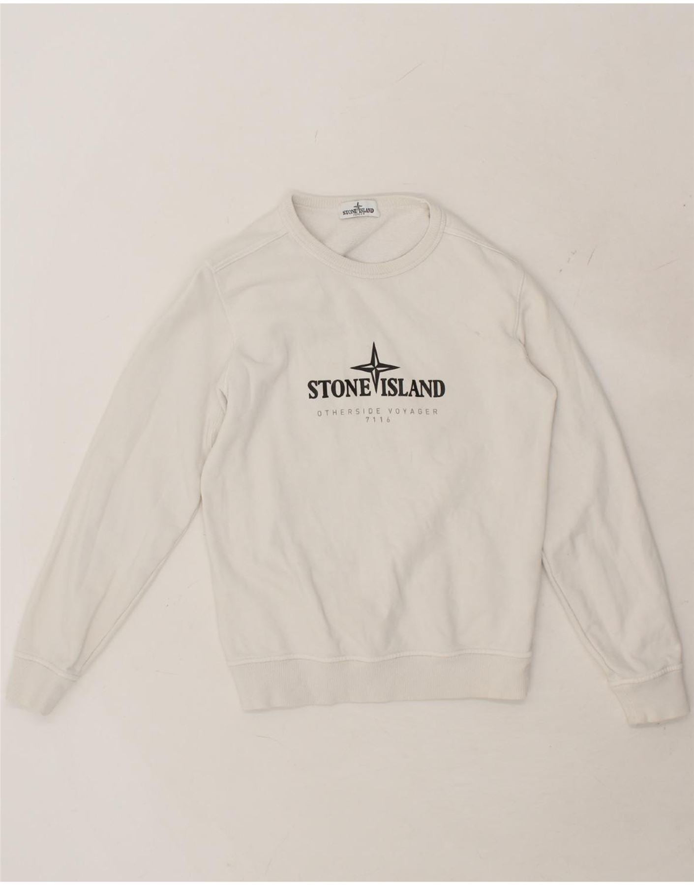 STONE ISLAND Boys Graphic Sweatshirt Jumper 11 12 Years White Cotton